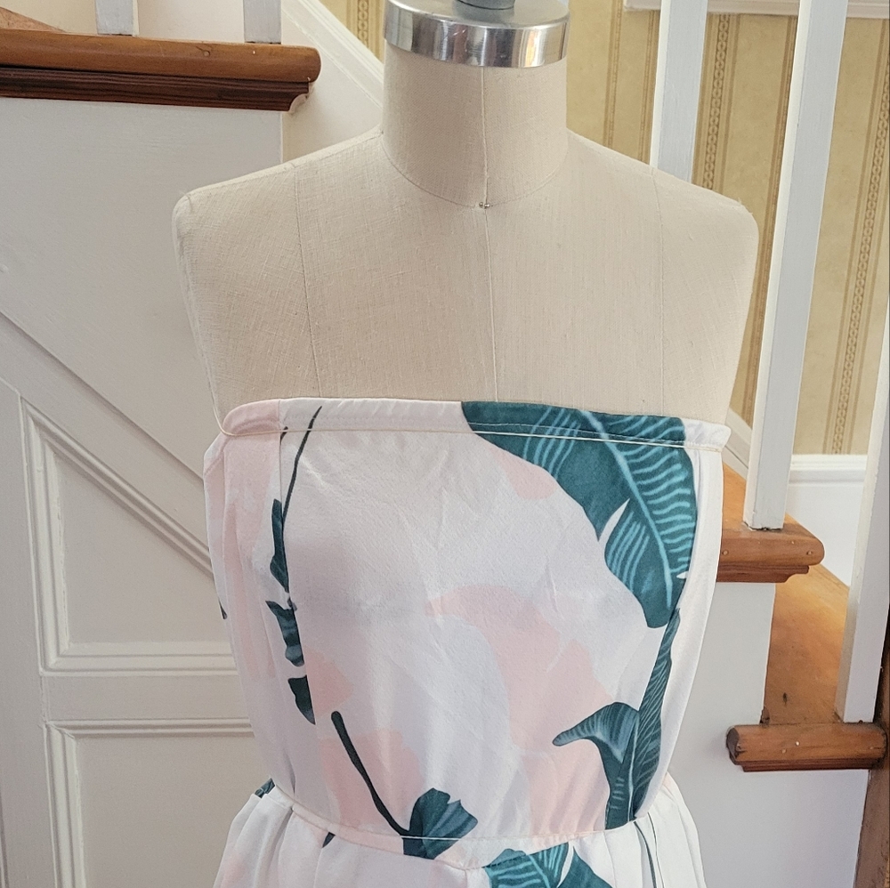 Tropical Leaf Print Strapless Jumper Size 2X - Picture 4 of 7